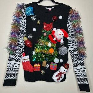 Ugly Christmas Sweater Tree LIGHTS UP Tacky Tinsel Xmas Party Winner Size MEDIUM